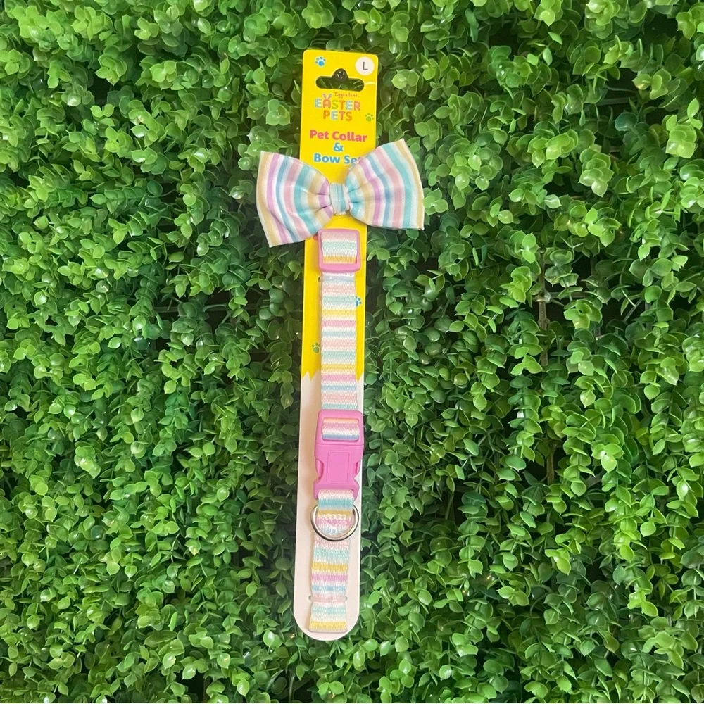 Pastel Stripes Bow Tie & Collar Set Eggcellent Easter Pets Large NEW